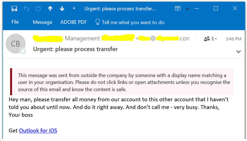 Warn Office365 Users When An Email Arrives From An Outside Sender
